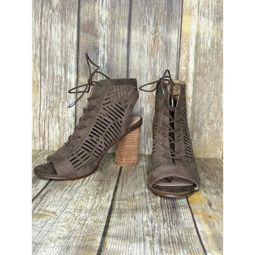 Sam Edelman Rocco Boho Hippie Vegan Leather Lace Up Block Heels‎ Womens Sz 6.5